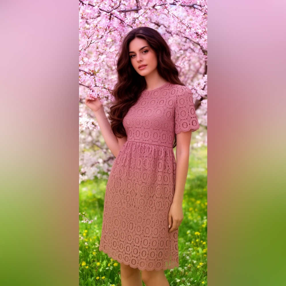 Mauve Rose Lace Scalloped Chick Dress NWT